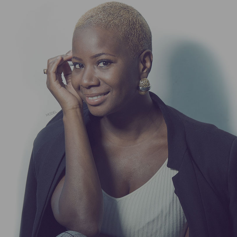 beautiful neck lift model with hand on right side of her face